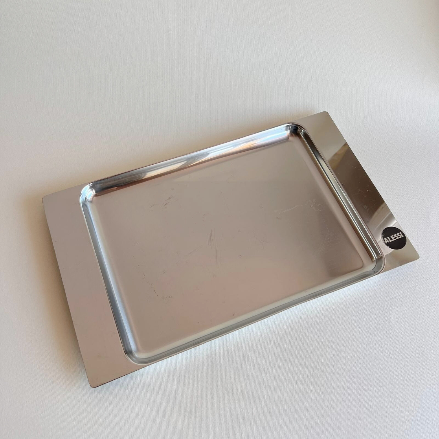 Alessi Metal Rectangle Tray in polished stainless steel with original sticker