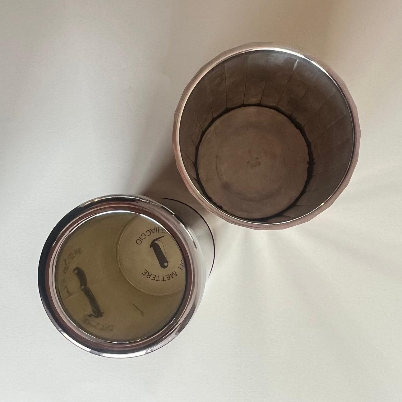 Close-up of Mazzucconi Firenze 1970 silver-plated wine thermos