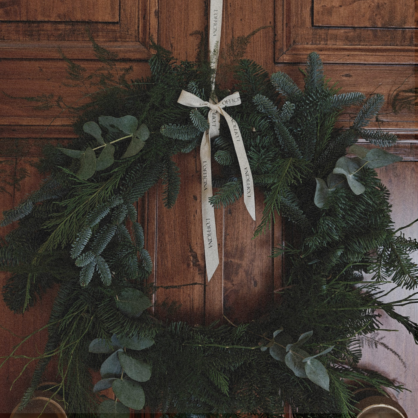 wreath on brown door