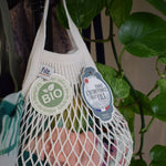Small ecru cotton mesh net bag from Filt 1860, compact reusable shopping bag made in France