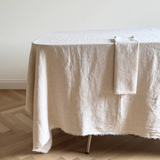 Fringed Natural Linen Tablecloth