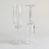 Italian ribbed champagne flutes — close-up of ribbed bowl showing glass clarity and rib texture