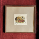 Framed Italian watercolour and ink drawing of a woman, signed original, 1970s, Pre-Loved wall art