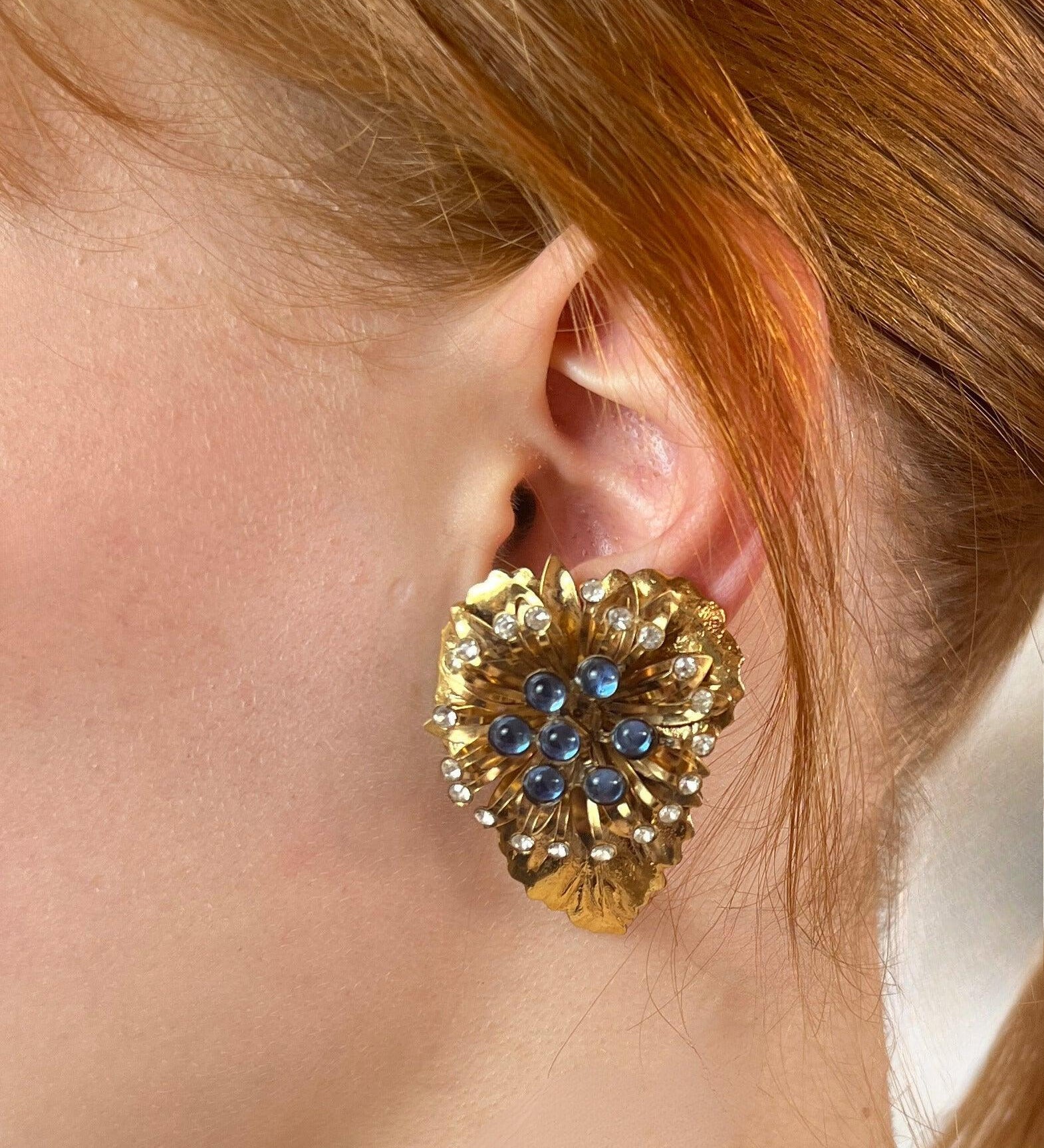 Golden and Crystal leaf earrings - L'Officina General Store
