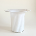 Enzo de Gasperi Bloom vase in cloudy white mould-blown glass, sculptural flared base, 26 cm wide