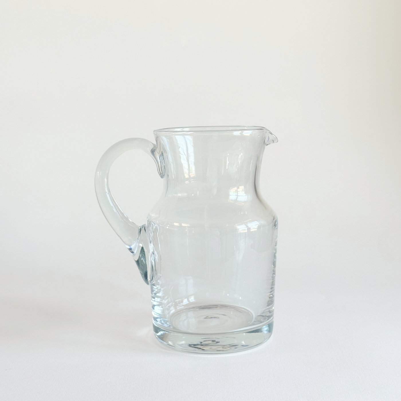 Crystal classic jug in clear mould-blown glass, 1.25 litre Italian pitcher with rounded body, 1980s