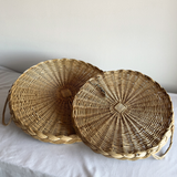 Lot de 2 Plateaux Muraux en Rotin Italiens Années 1970