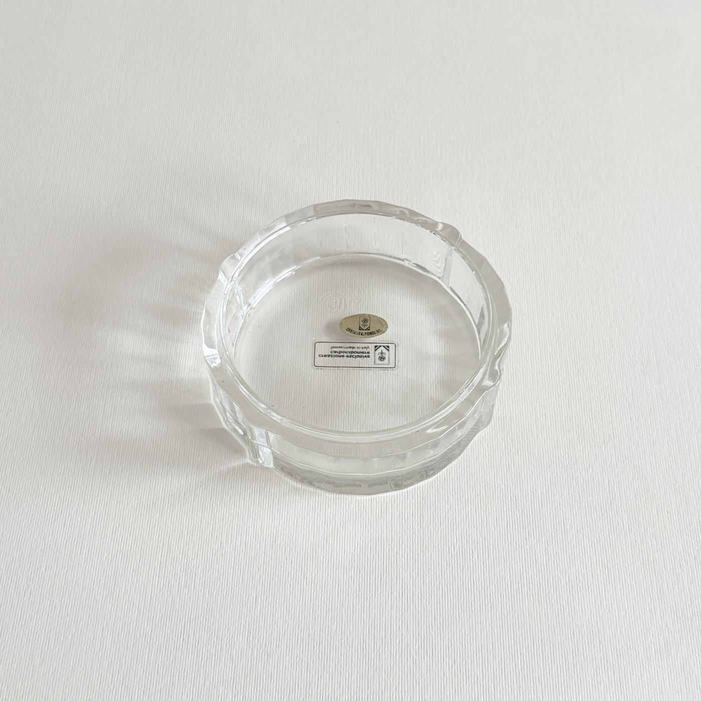 Crystal catch-all dish viewed from above, showing the ribbed rim detail