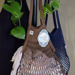Sepia cotton net shopping bag by Filt 1860, long-handle French mesh market tote, plastic free