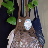 Sepia cotton net shopping bag by Filt 1860, long-handle French mesh market tote, plastic free