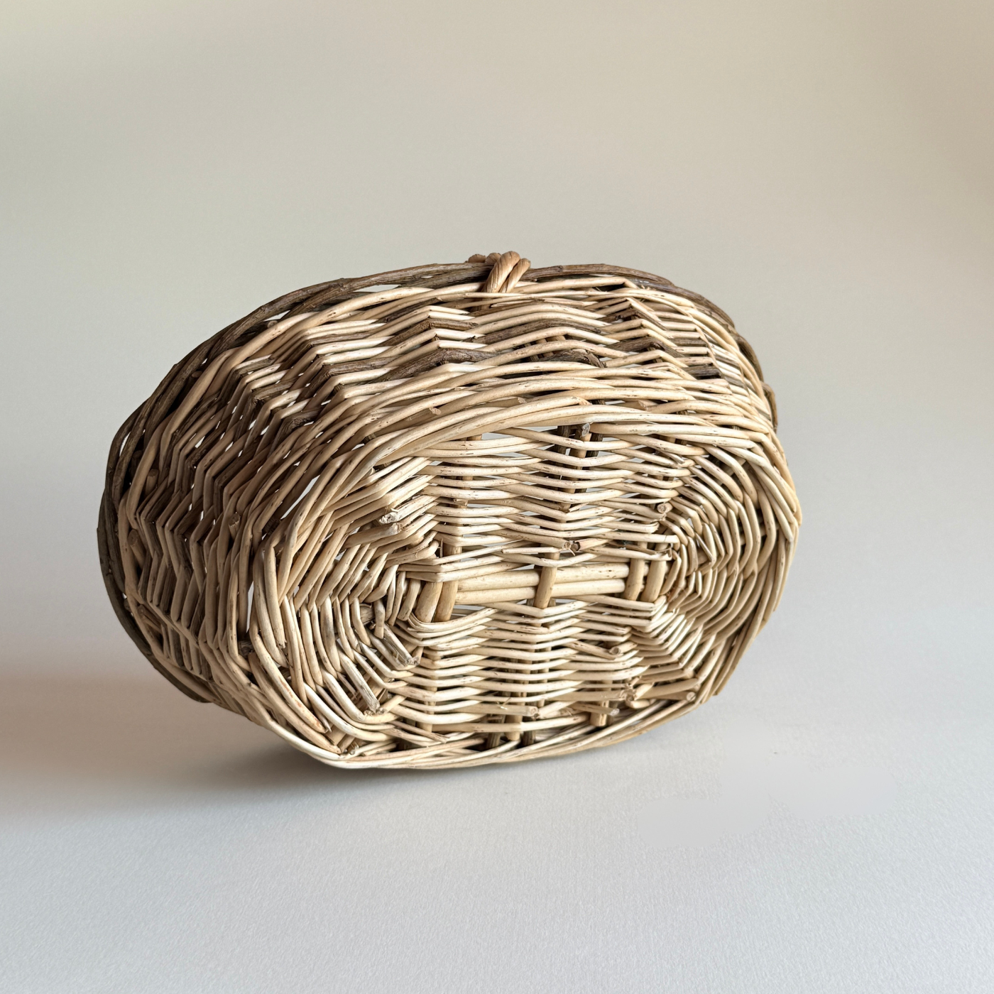 Two-Tone Rattan Basket — Brown Rattan, France, 1970s
