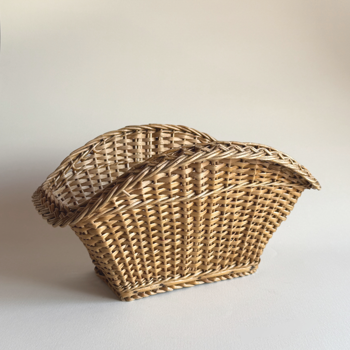 Rattan Display Basket — Brown Rattan, France, 1950s