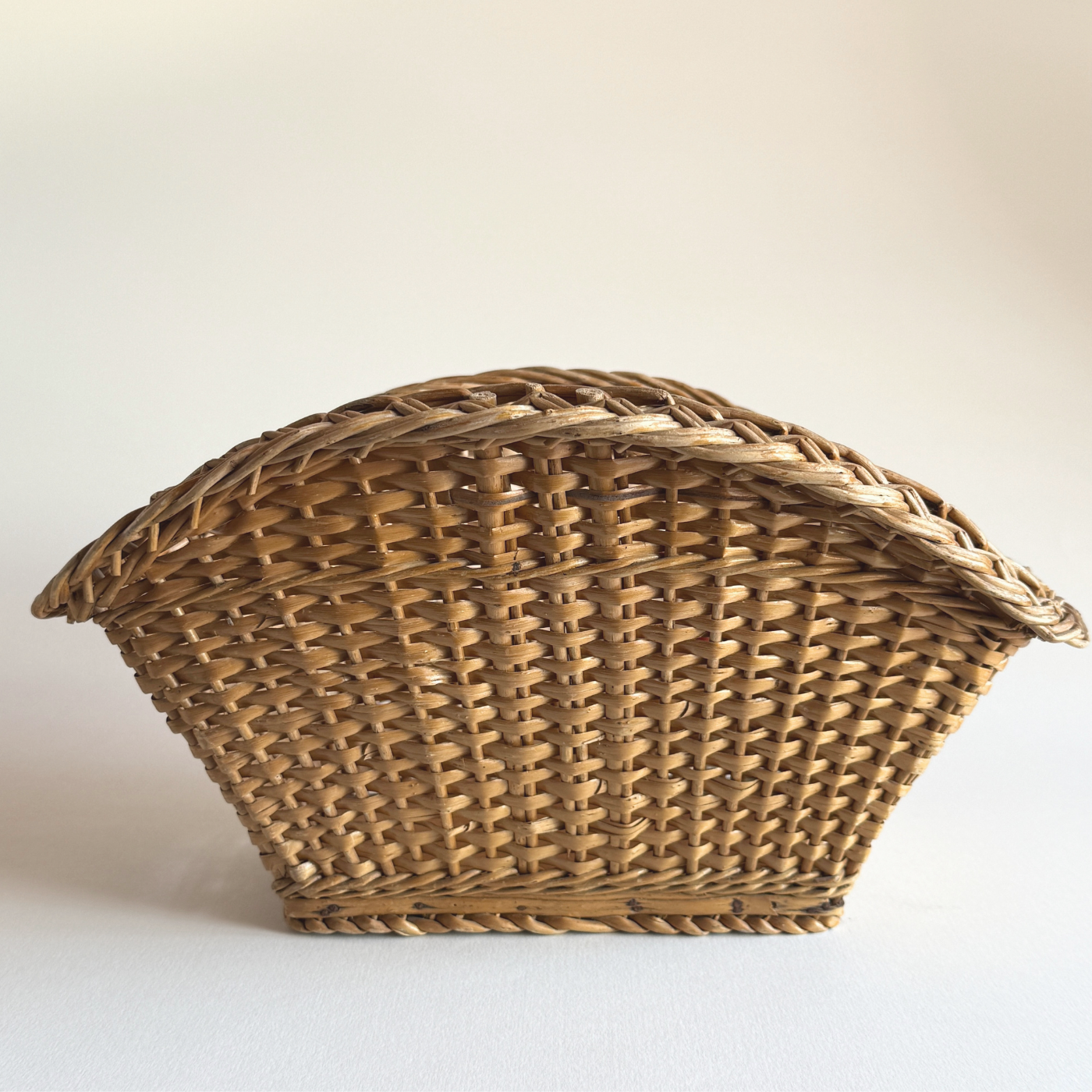Rattan Display Basket — Brown Rattan, France, 1950s