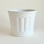 Italian ceramic cachepot in matte white with basket-weave relief, 23.5 cm plant pot cover