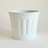 Italian ceramic cachepot in matte white with basket-weave relief, 23.5 cm plant pot cover