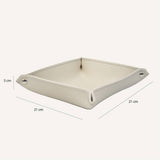 Marrone brown leather desk tray seen from above, Limac Design regenerated leather square catch-all
