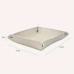 Antique ivory leather desk tray seen from above, Limac Design regenerated leather square catch-all