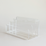 Guzzini letter holder in clear acrylic, minimalist 1980s Italian desktop organiser for mail and post