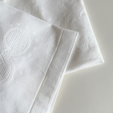 Detail of the woven cotton and embroidery edge of the hand towel