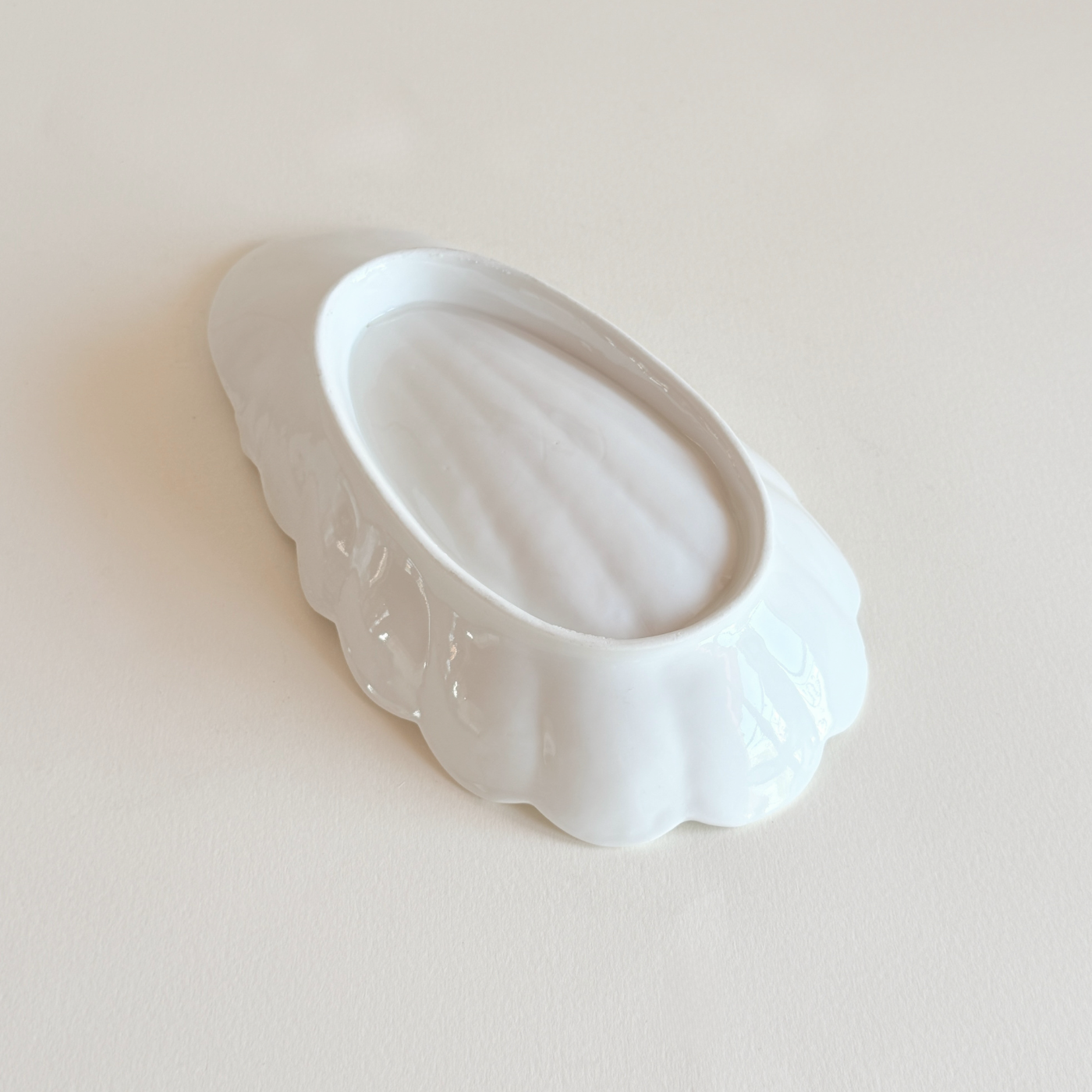 White porcelain shell bowl, 23 x 12 cm French vintage tableware, L'Officina General Store