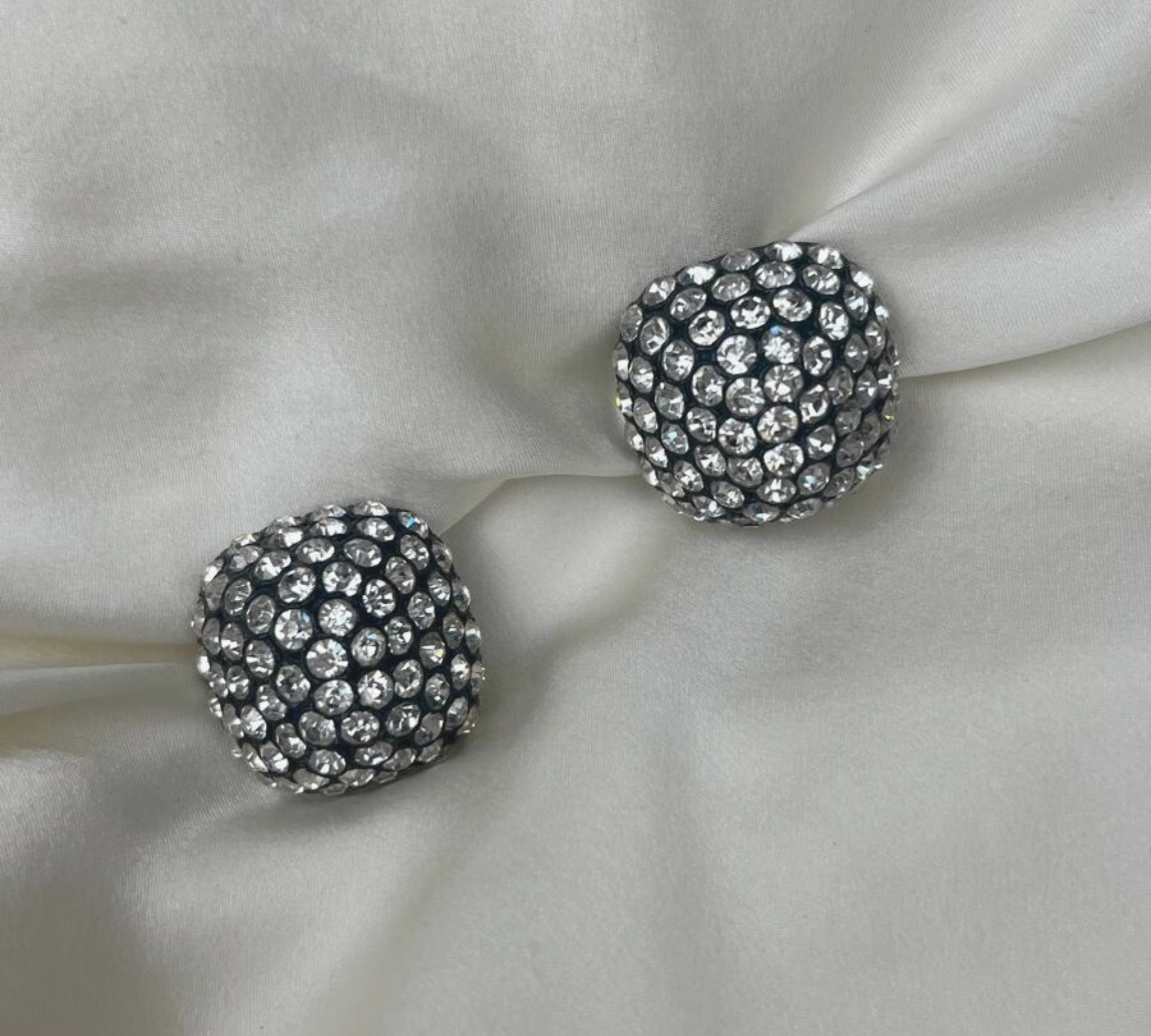 Space Age - Pyramidal Black and Crystal clip earrings I 1960 - L'Officina General Store