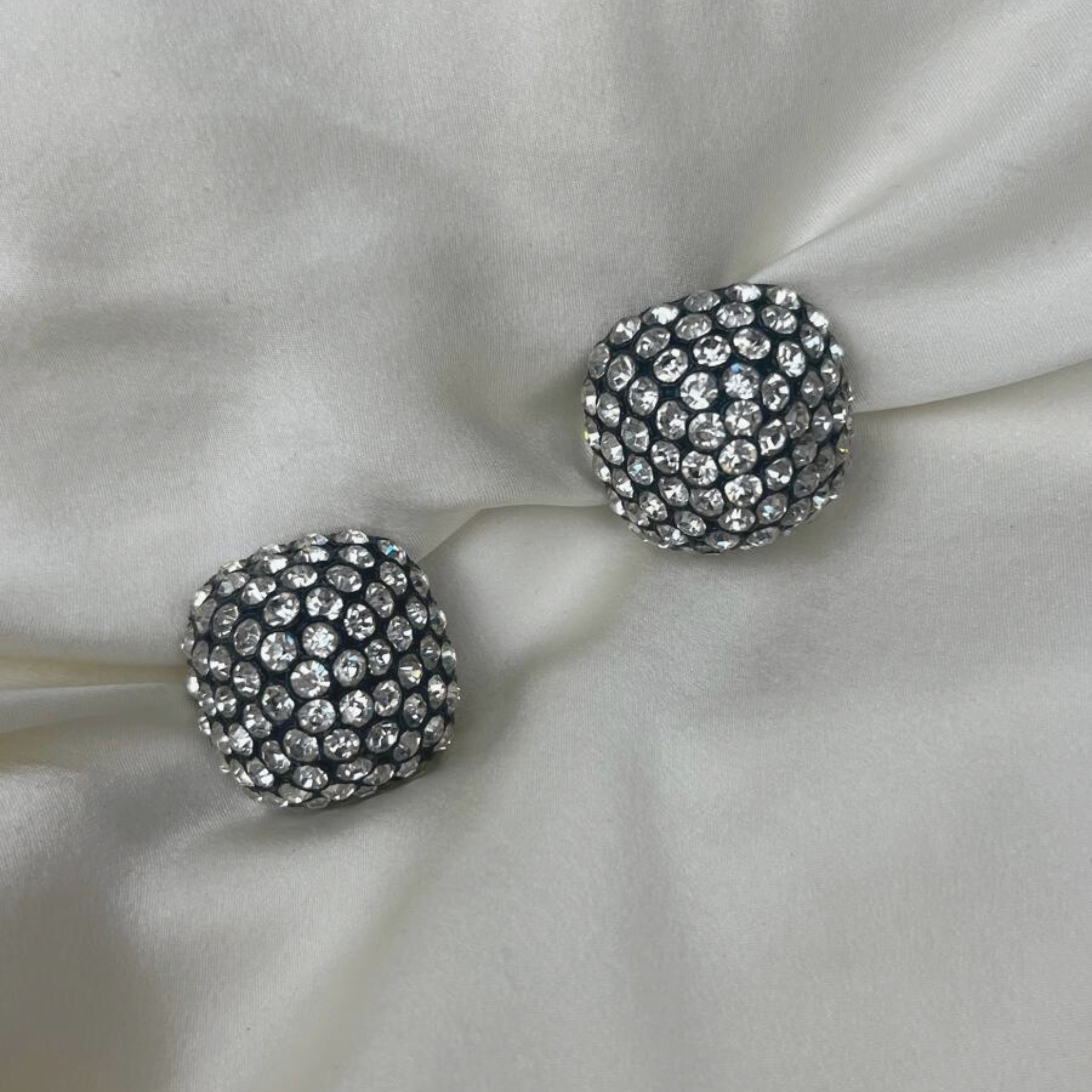 Space Age - Pyramidal Black and Crystal clip earrings I 1960 - L'Officina General Store