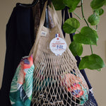 Short-handled mastic cotton net bag by Filt 1860, knitted cotton mesh tote made in Normandy