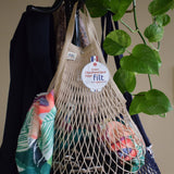 Short-handled mastic cotton net bag by Filt 1860, knitted cotton mesh tote made in Normandy