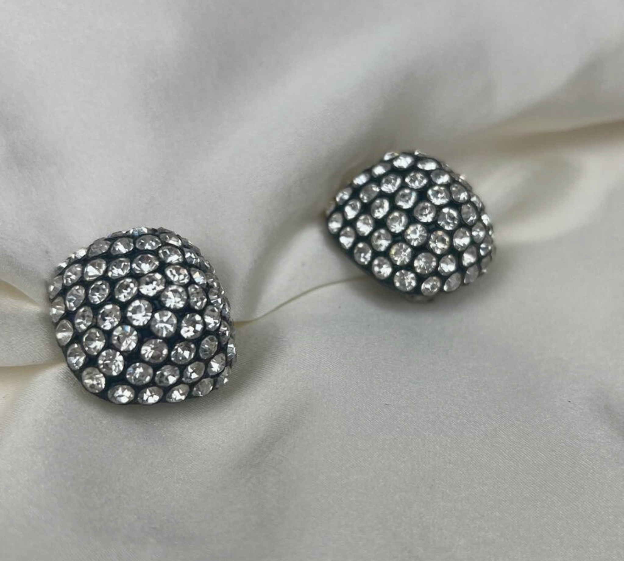 Space Age - Pyramidal Black and Crystal clip earrings I 1960 - L'Officina General Store