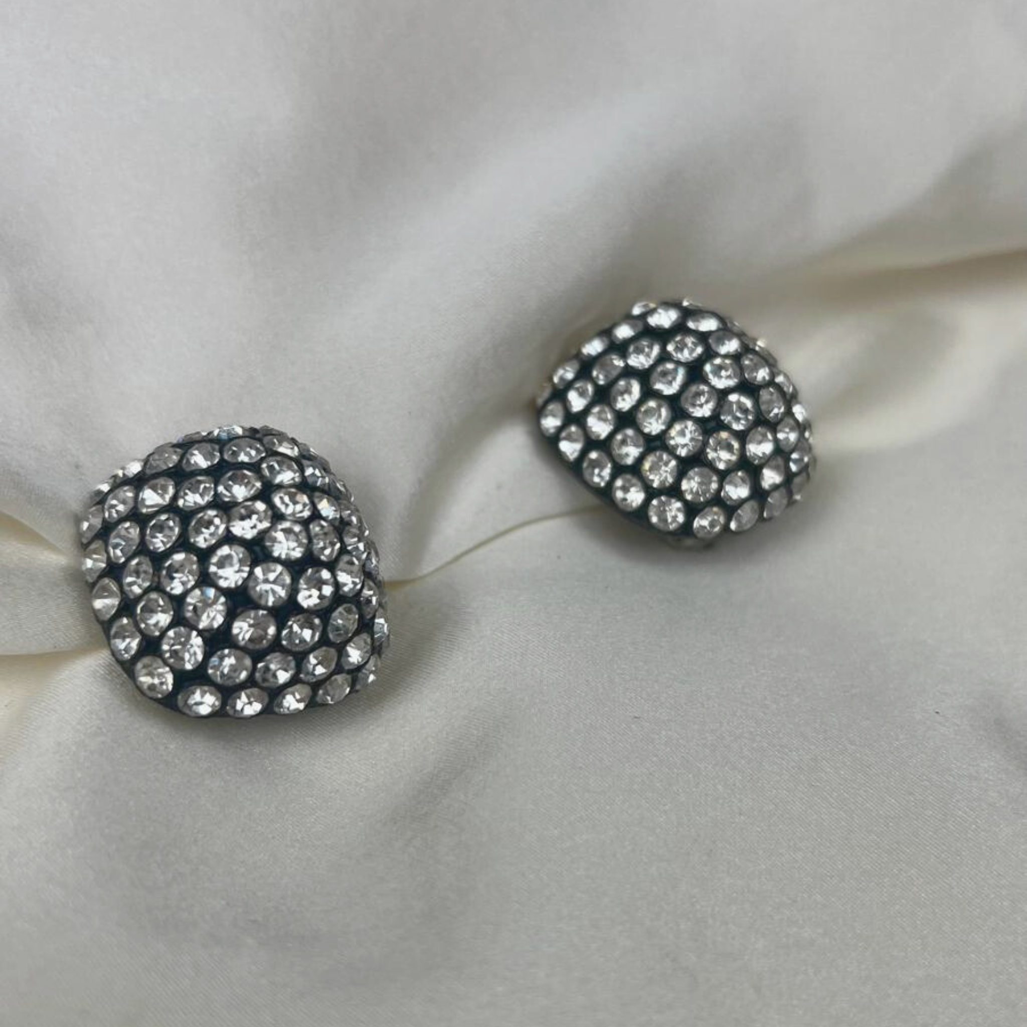 Space Age - Pyramidal Black and Crystal clip earrings I 1960 - L'Officina General Store