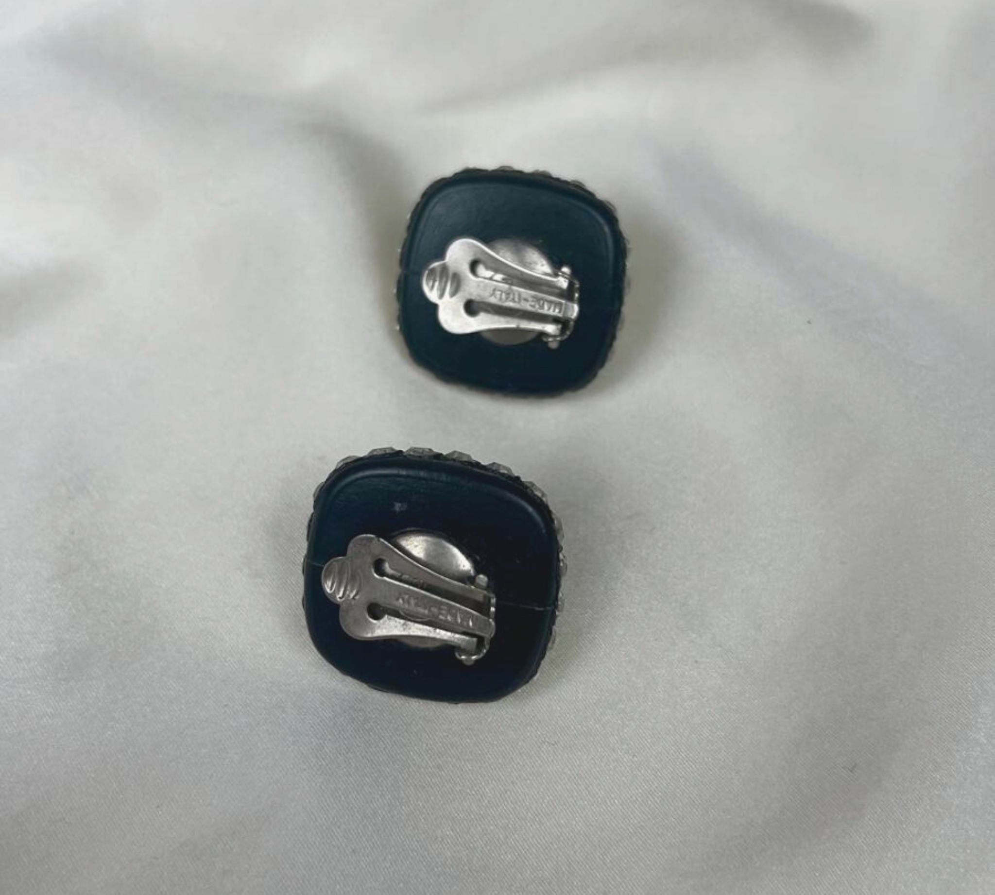 Space Age - Pyramidal Black and Crystal clip earrings I 1960 - L'Officina General Store