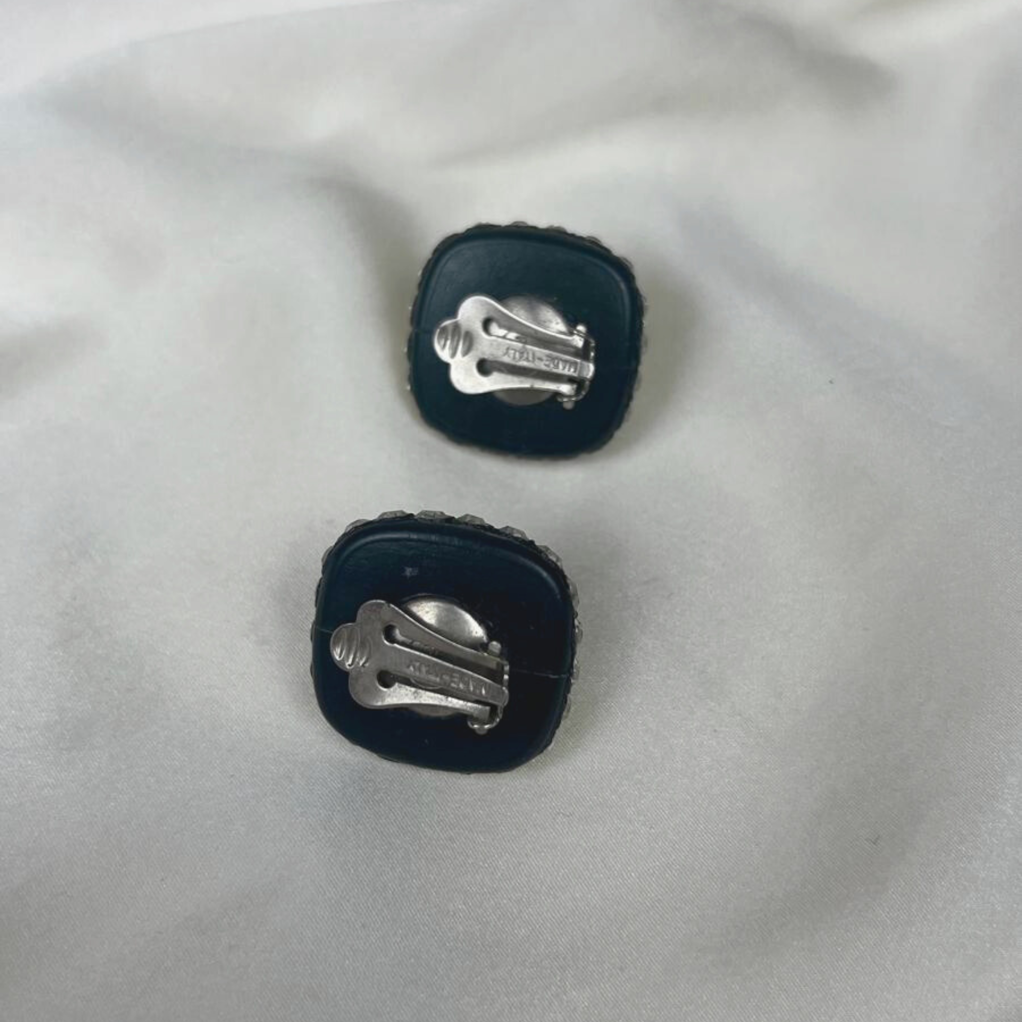 Space Age - Pyramidal Black and Crystal clip earrings I 1960 - L'Officina General Store