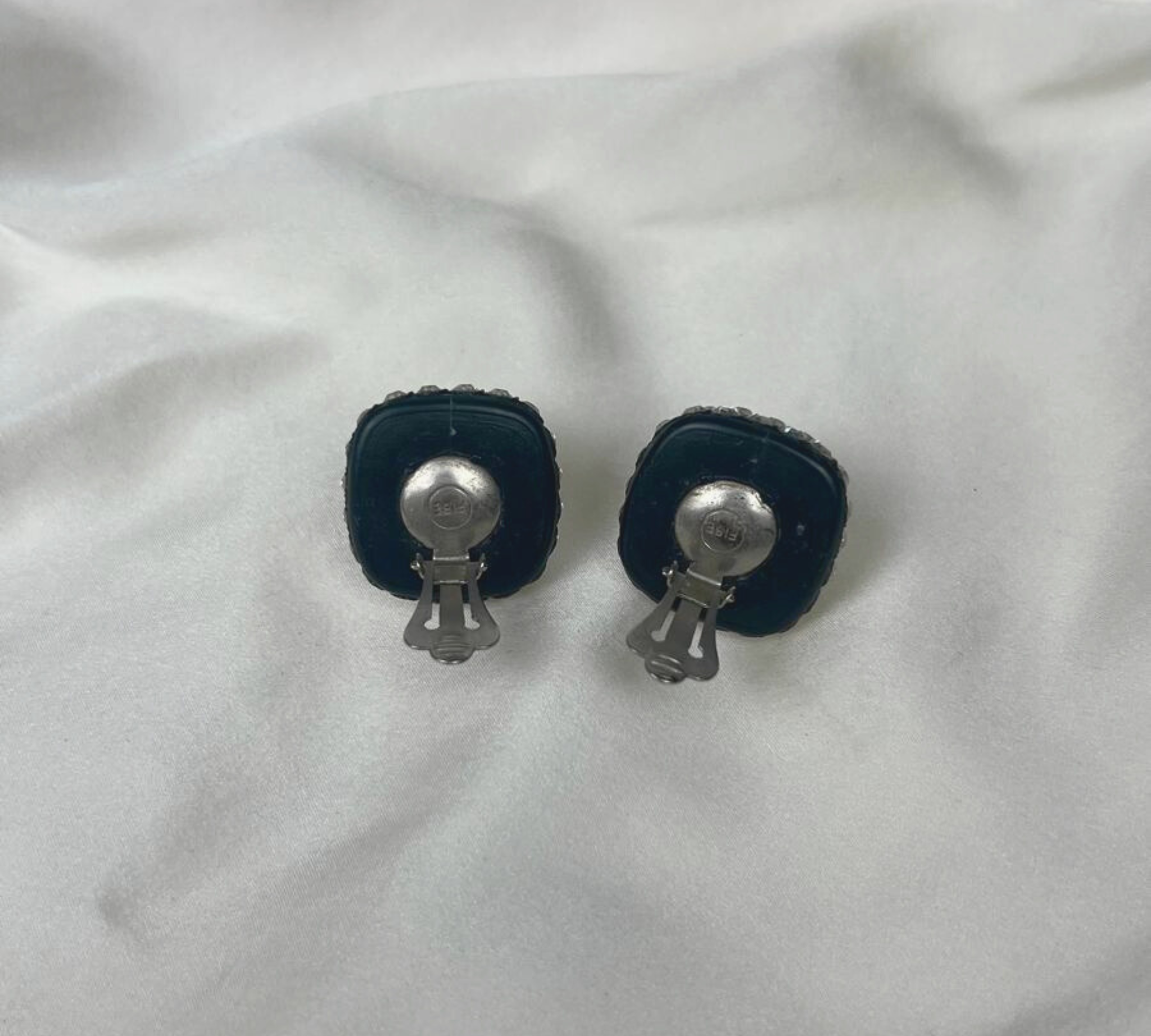 Space Age - Pyramidal Black and Crystal clip earrings I 1960 - L'Officina General Store