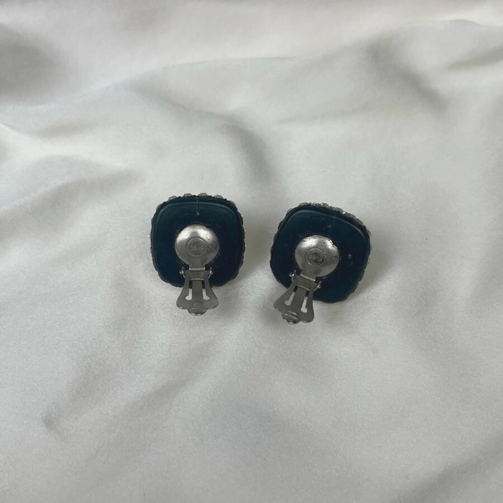 Space Age - Pyramidal Black and Crystal clip earrings I 1960 - L'Officina General Store