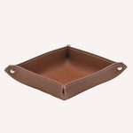 Marrone brown leather valet tray by Limac Design, square regenerated leather desk catch-all, Italy