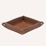 Marrone brown leather valet tray by Limac Design, square regenerated leather desk catch-all, Italy
