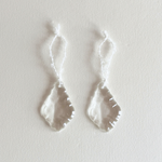 Glass Leaf Prism Christmas Ornament set of two, clear faceted glass almond-leaf drops with white wool hanging loops.