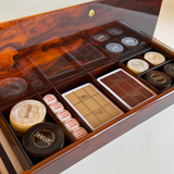 Renzo Romagnoli playing card set in smoky brown tortoiseshell Lucite, Italian 1970s games case