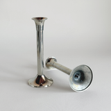 Polished stainless steel candle holder base and stem in bright steel, L'Officina General Store
