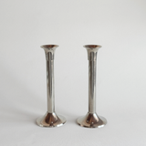 Polished stainless steel candle holders, 18 cm French pair in silver tone, L'Officina General Store