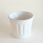 White glazed ceramic cachepot with woven basket texture, Italian decorative plant pot cover