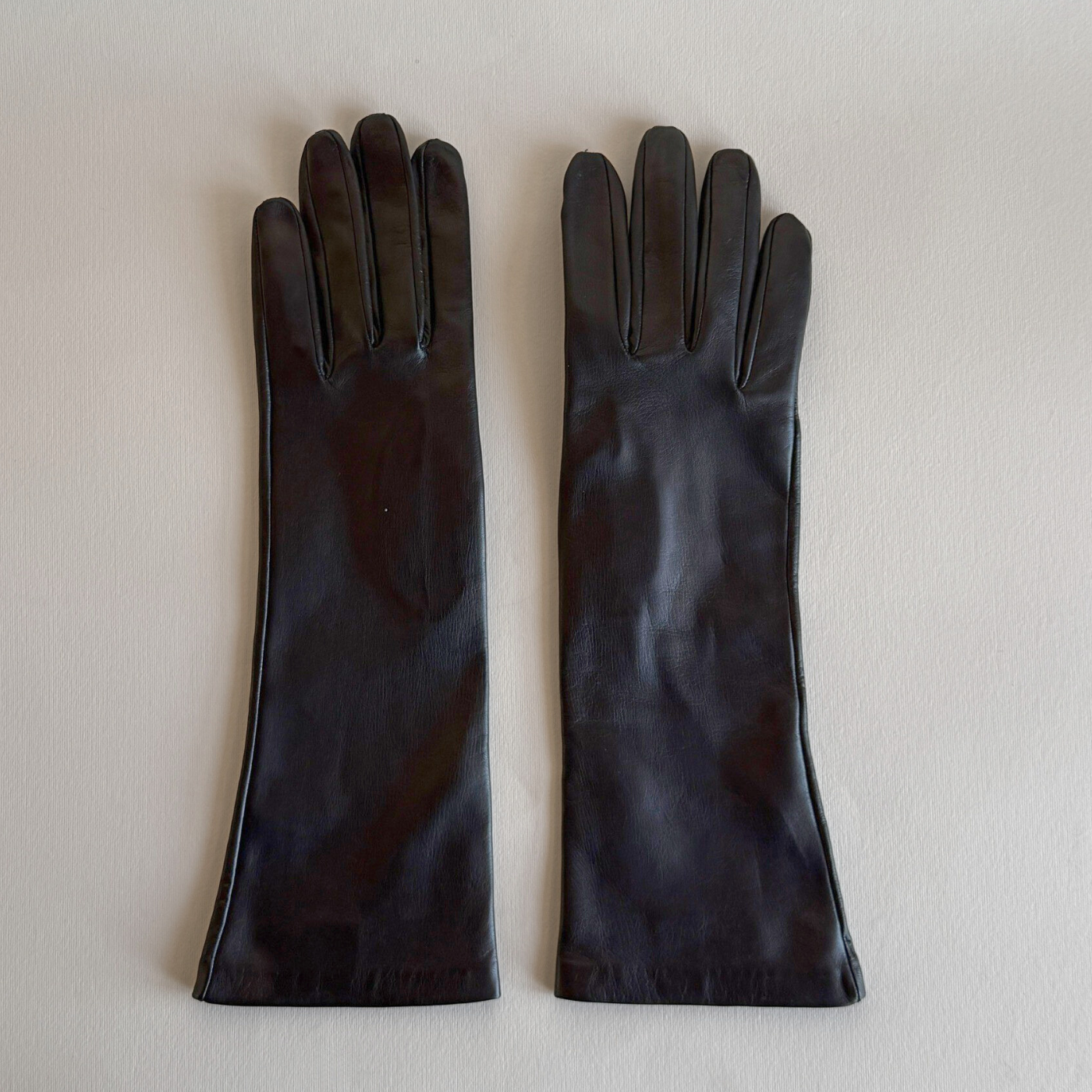 pair Long black Leather Gloves silk lining