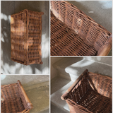 1970s Italian rattan basket in warm brown, rectangular hallway storage in two sizes, L'Officina