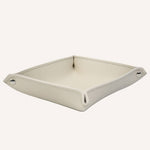 Antique ivory leather valet tray by Limac Design, square regenerated leather desk catch-all, Italy