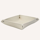 Antique ivory leather valet tray by Limac Design, square regenerated leather desk catch-all, Italy