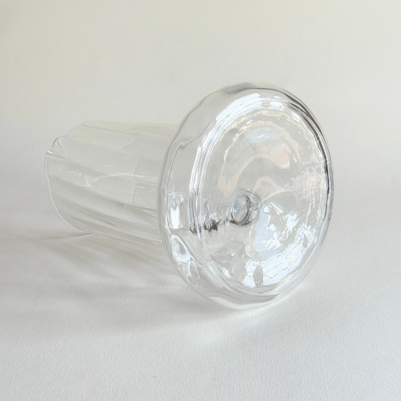 Handblown carafe from above, showing the open flared mouth