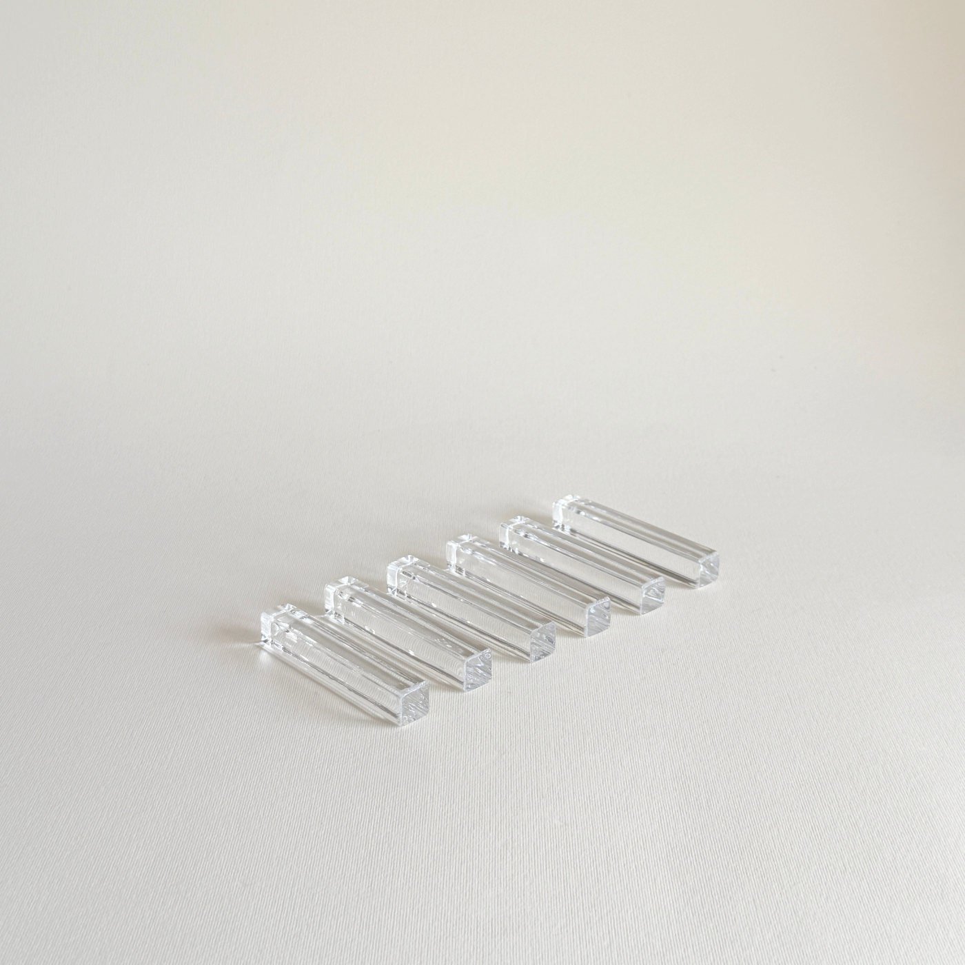 Bohemian glass cutlery rests, set of 6, clear pressed glass, Pre-Loved Czech tableware, L'Officina