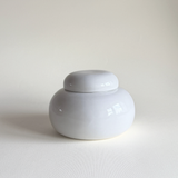 White porcelain candy jar with fitted lid, 15 cm wide, Pre-Loved Italian homeware, L'Officina