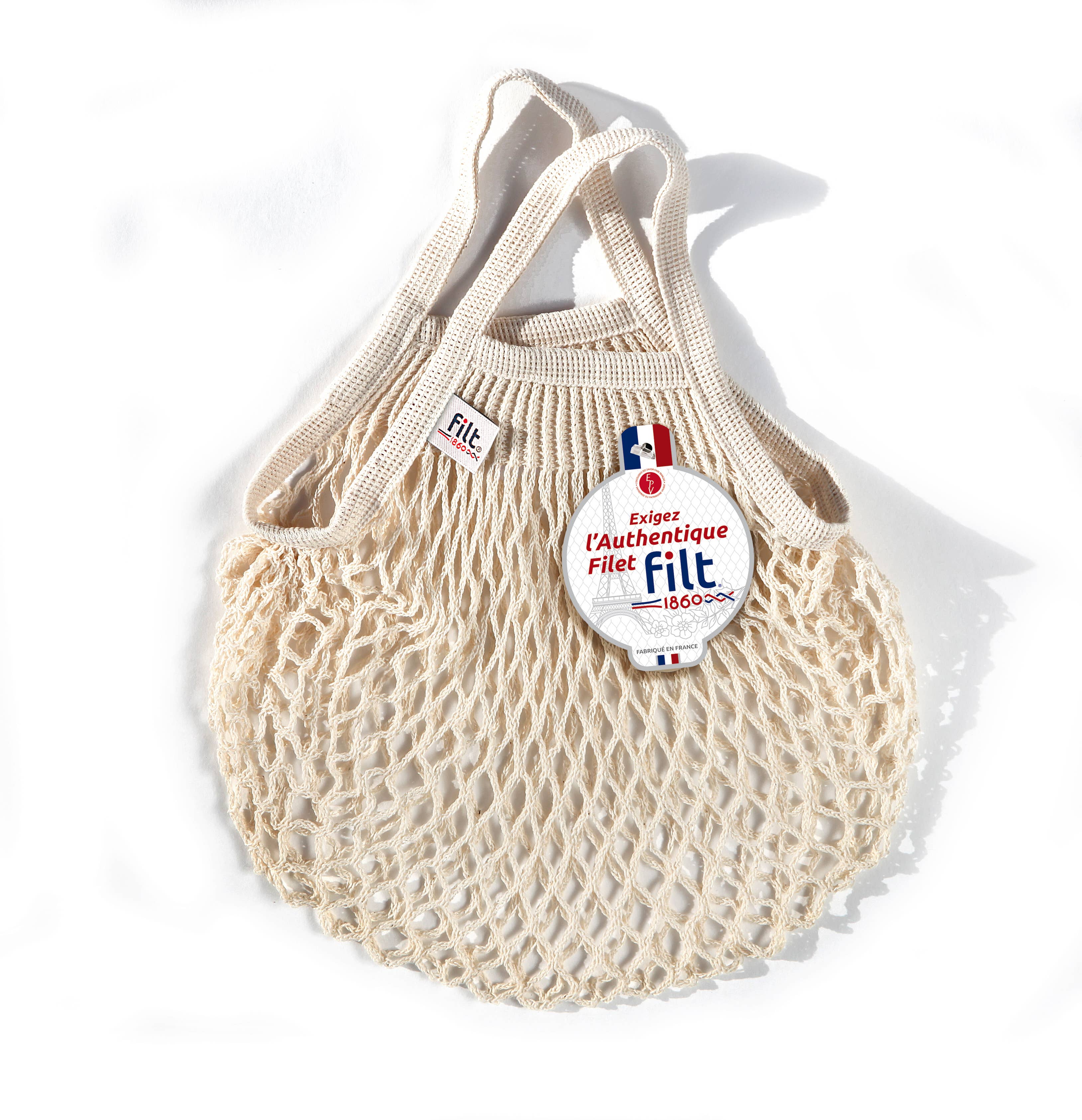 Filt 1860 Mini ecru cotton mesh net bag, 25 x 25 cm French market bag for everyday errands