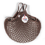Filt 1860 sepia cotton mesh net bag with short 28 cm handles, reusable French shopping bag